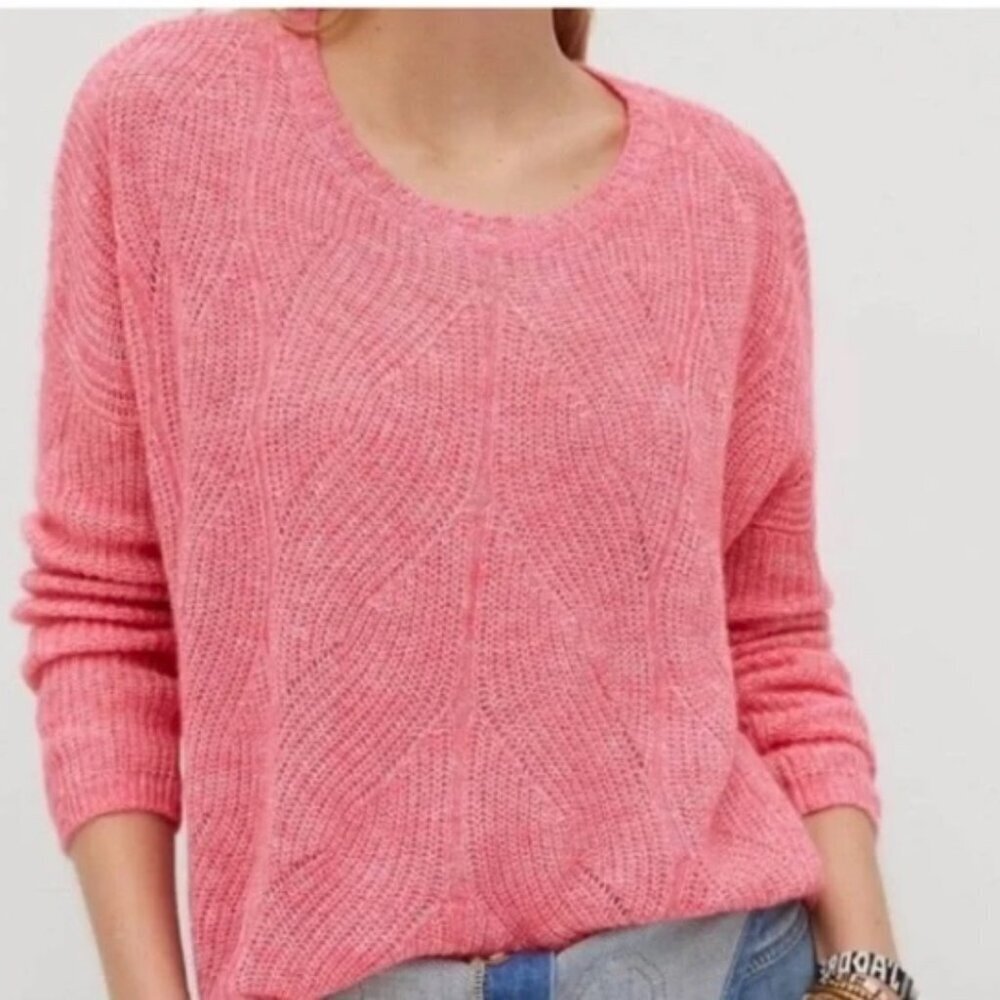 Anthropologie Keely Loose Weave Pullover Sweater Pink Stretch Wool Blend Medium